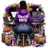 Person wearing a hoodie with 'Kreative Krys' sitting at a desk with computer equipment.